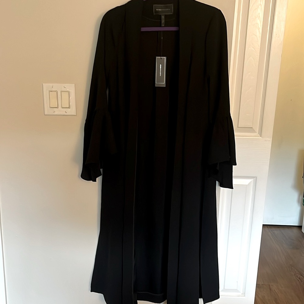 BCBGMAXAZRIA BLACK Bell Sleeve Duster in BLACK - Picture 2 of 7
